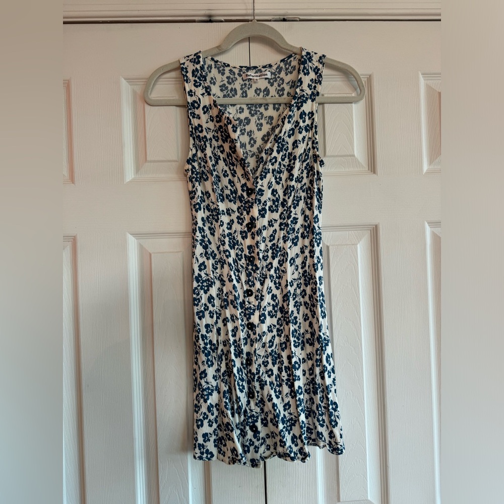 Reformation Blue and White Floral Dress